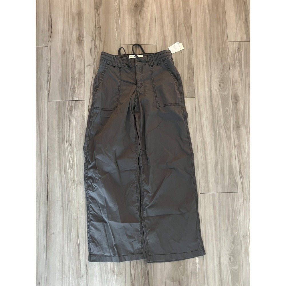 Hollister Low Rise Super Baggy Pants Womens XS Gray Wide Leg Casual Drawstring